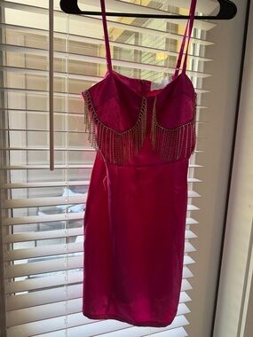ASOS Fuchsia Beaded Fringe Mini Dress